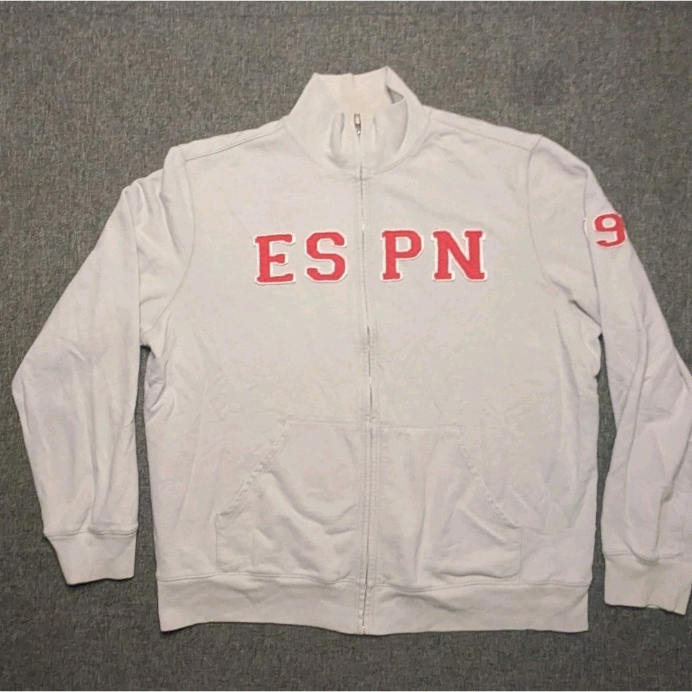 ESPN The Magazine Mens XL Red Full Zip Fleece Jacket Sportswear Logo Sweatshirt